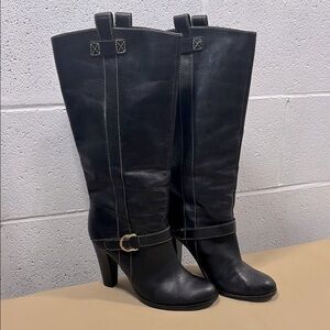 RLL Black Leather Knee-High heeled Boots​​